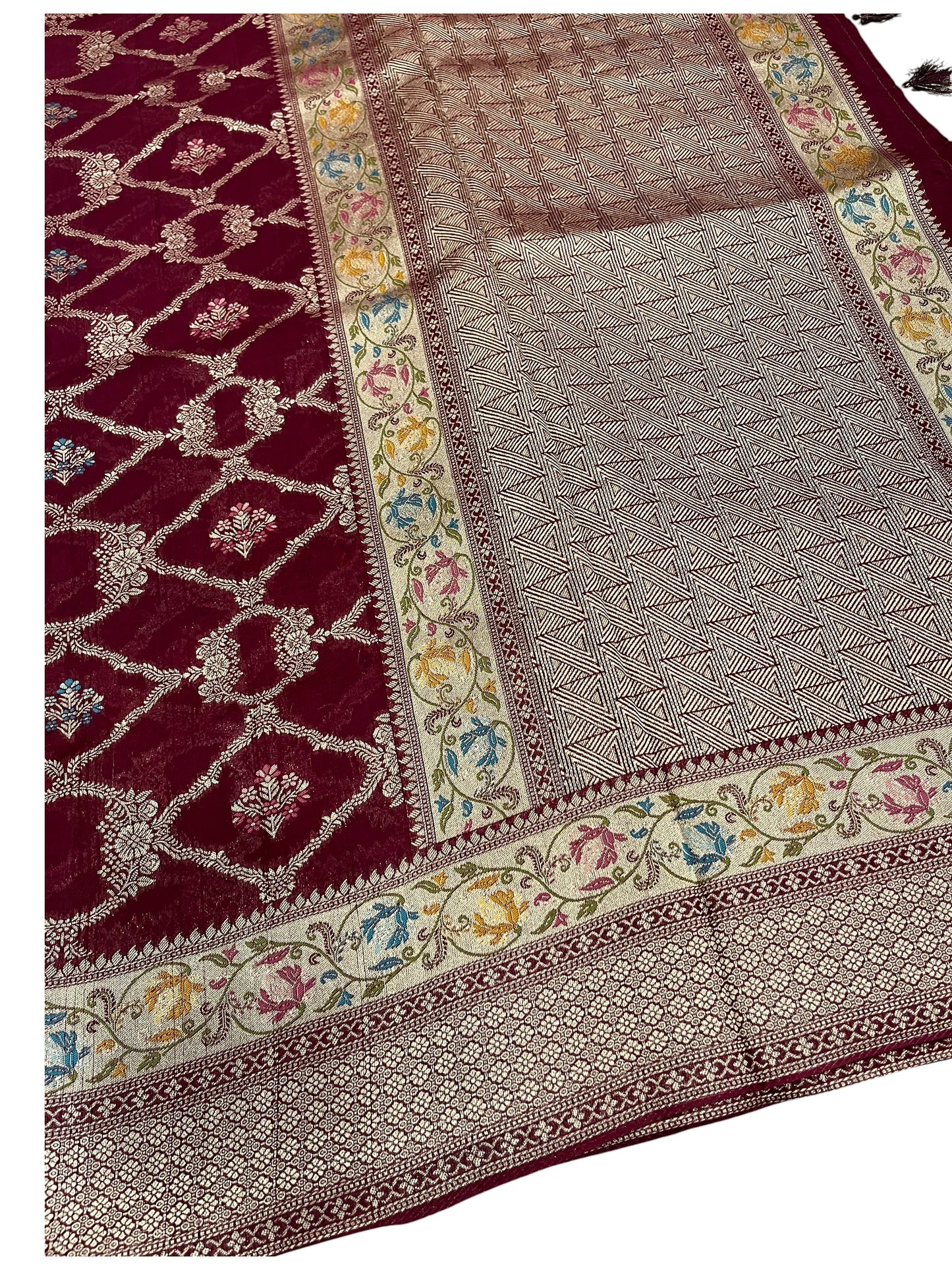 Southloom Banarasi Silk Saree with Woven Work on Body and Borders (Purple & Green)