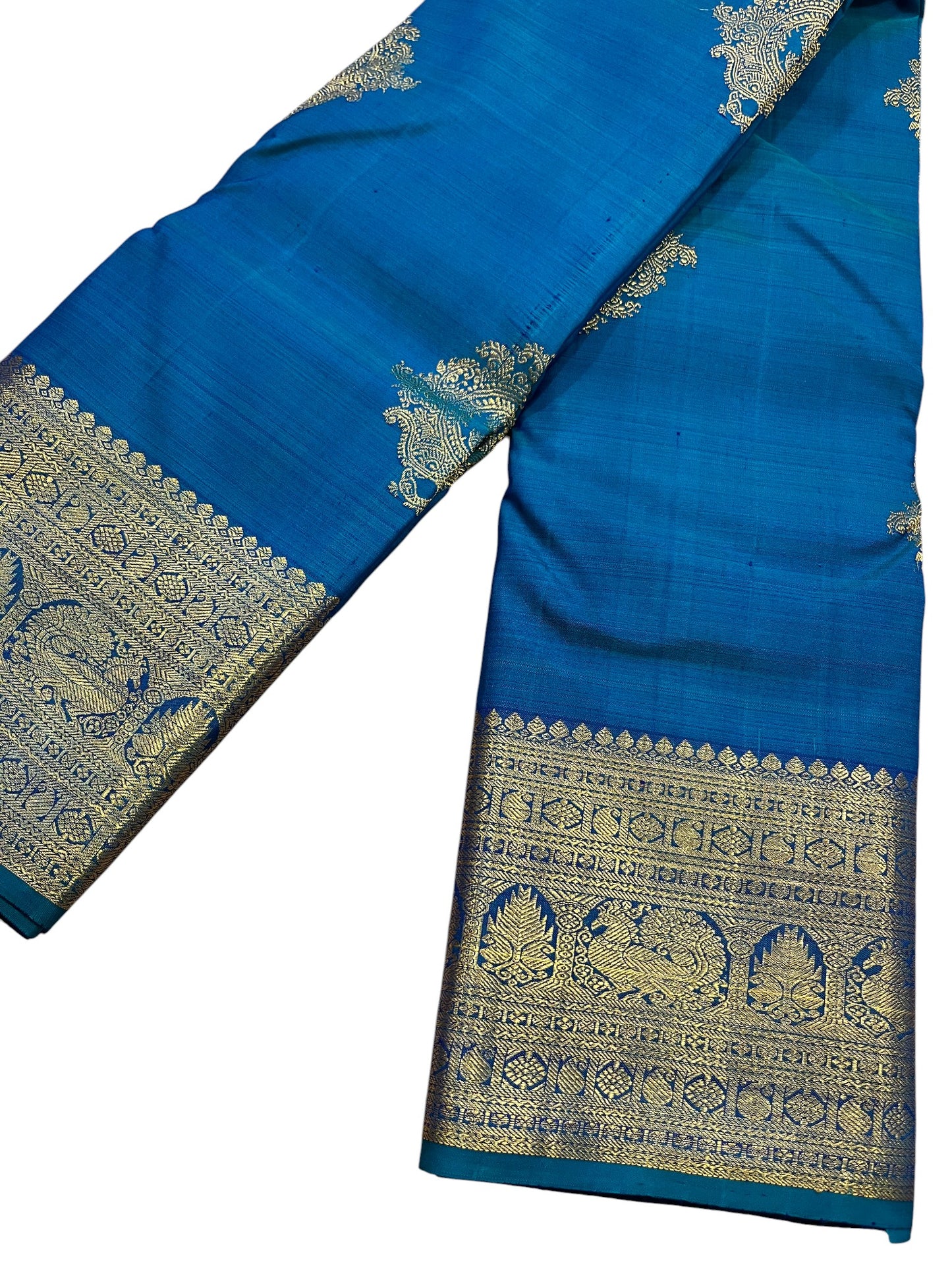 Southloom Premium Bridal Handloom Kanchipuram Silk Saree With Butta Works (Blue)