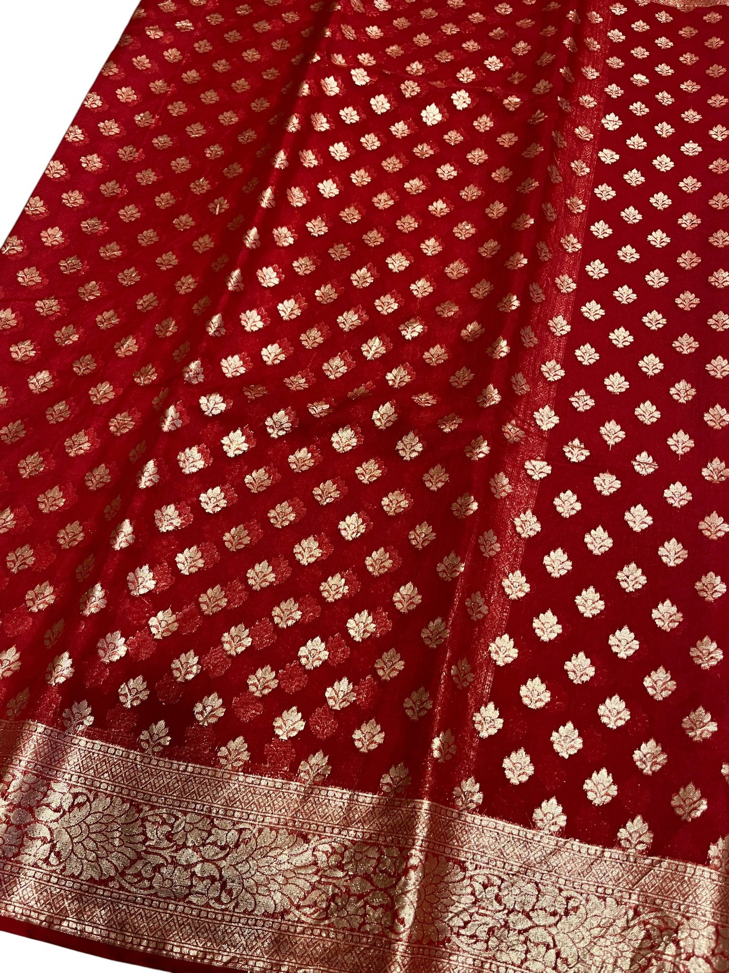 Southloom Cotton Banarasi Silk Saree with Woven Work on Body and Borders (Red)