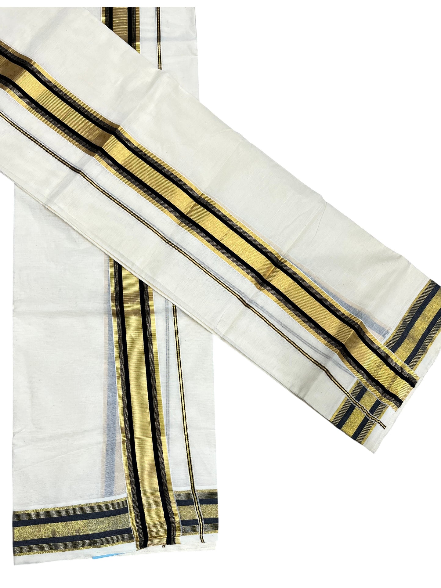 Southloom Pure Cotton Kerala Set Mundu (Mundum Neriyathum) Single with Black and Kasavu Border 2.80 Mtrs SLKK