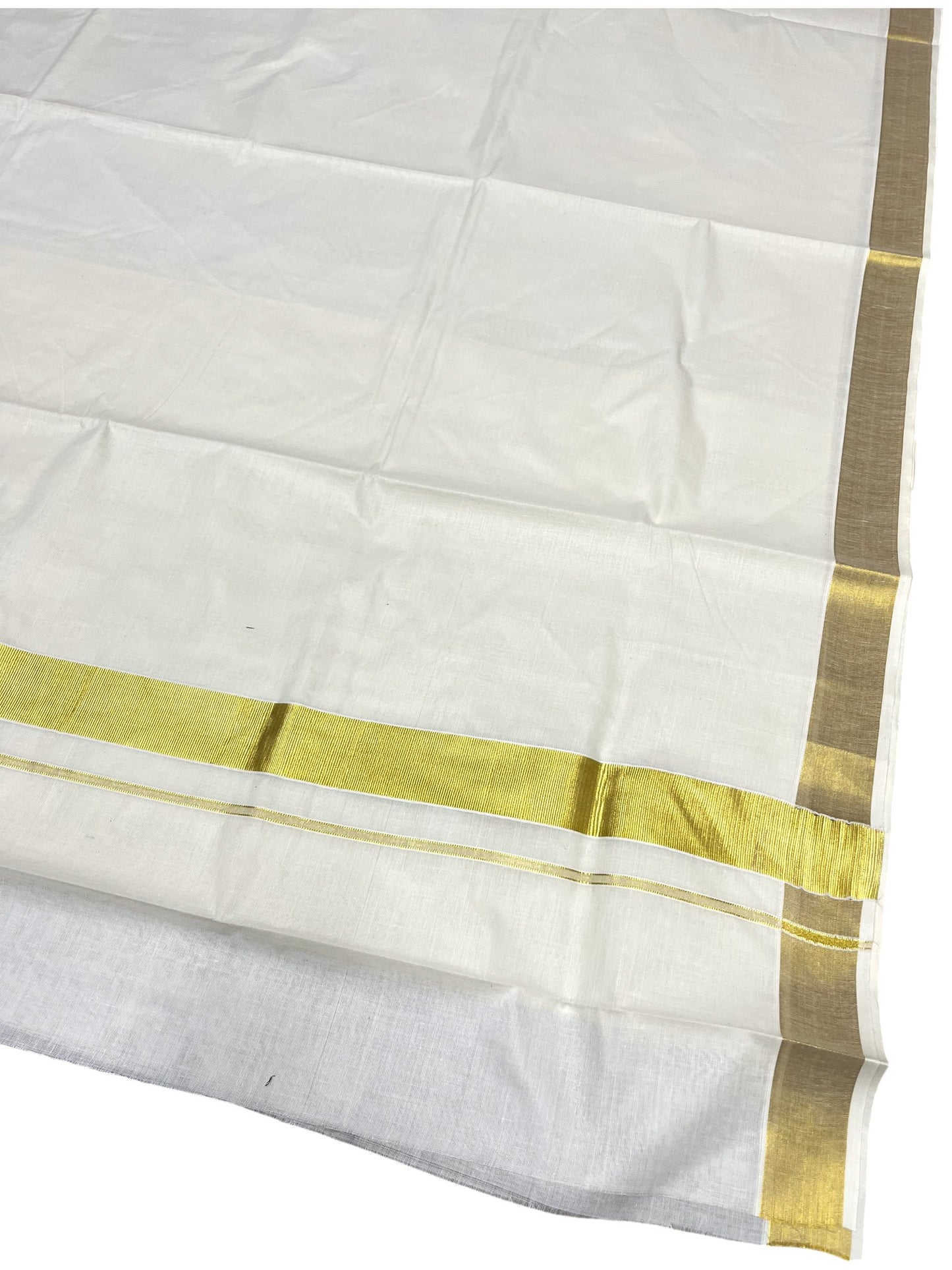 Southloom Pure Cotton Kerala Saree with 2 inch Gold Kasavu Border