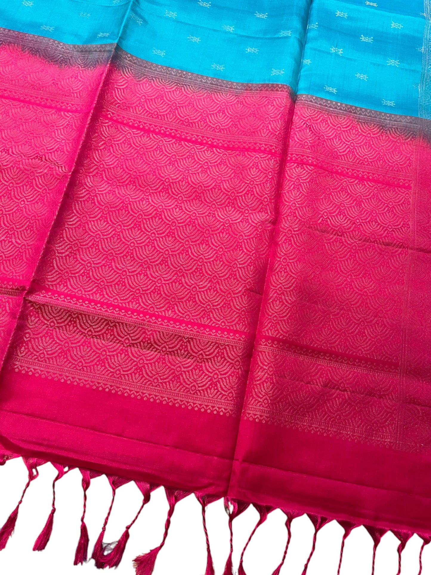Southloom Pure Handloom Bridal Kanchipuram Silk Saree with Korvai Work (Blue & Magenta)