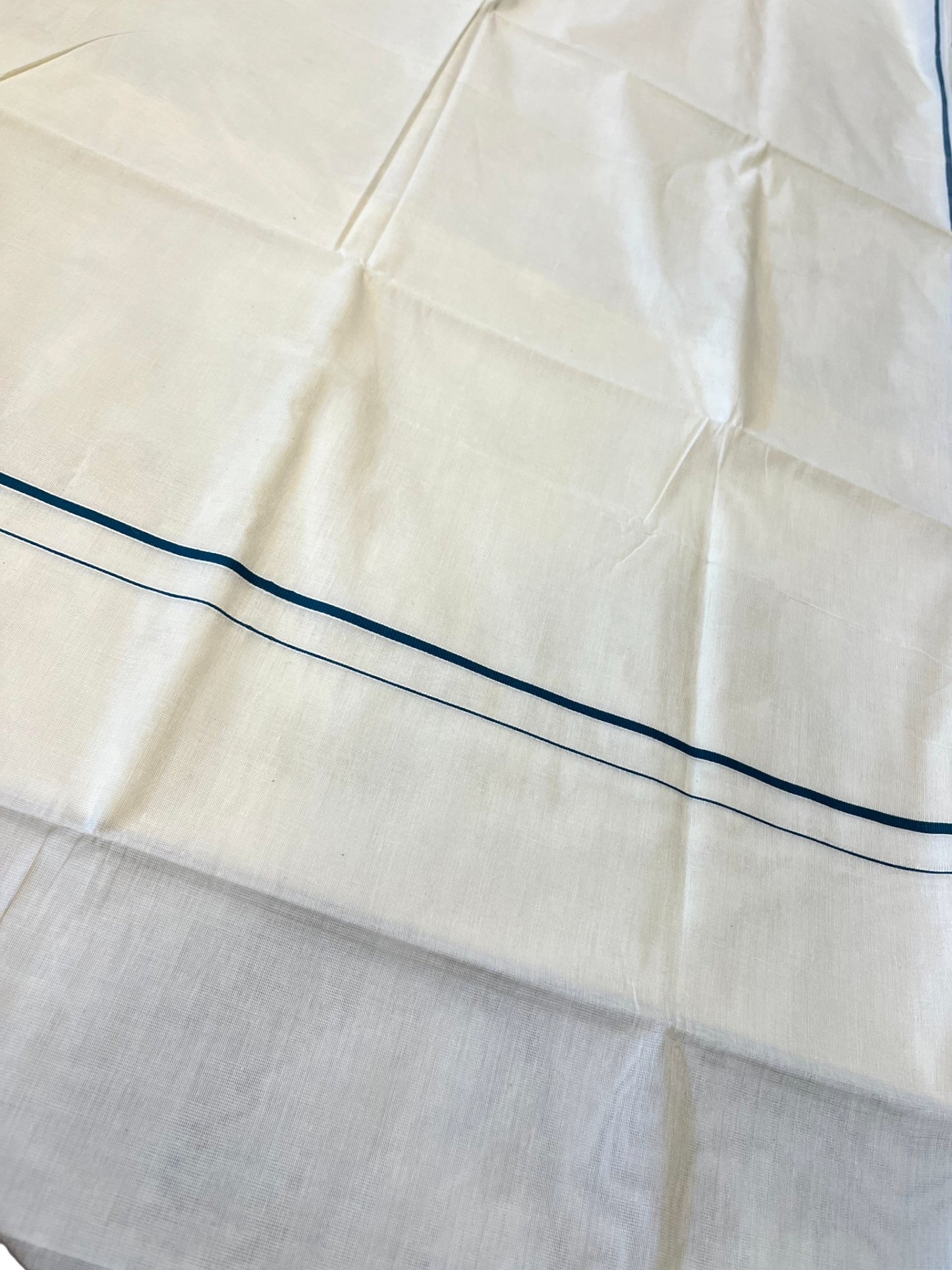 Southloom Kerala Cotton Plain Saree with Blue Puliyilakkara Border