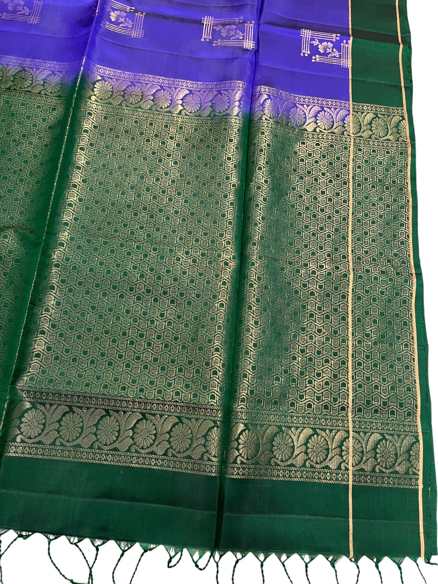 Southloom Pure Handloom Kanchipuram Silk Saree with Butta Work (Violet & Green)