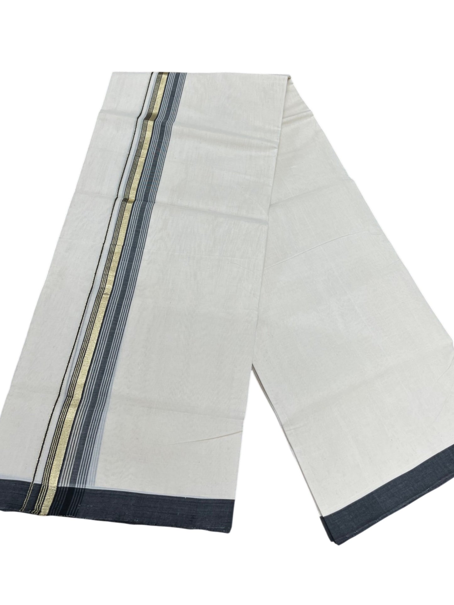 Southloom Balaramapuram Premium Handloom Cotton Double Mundu with Gold Kasavu and Black Border