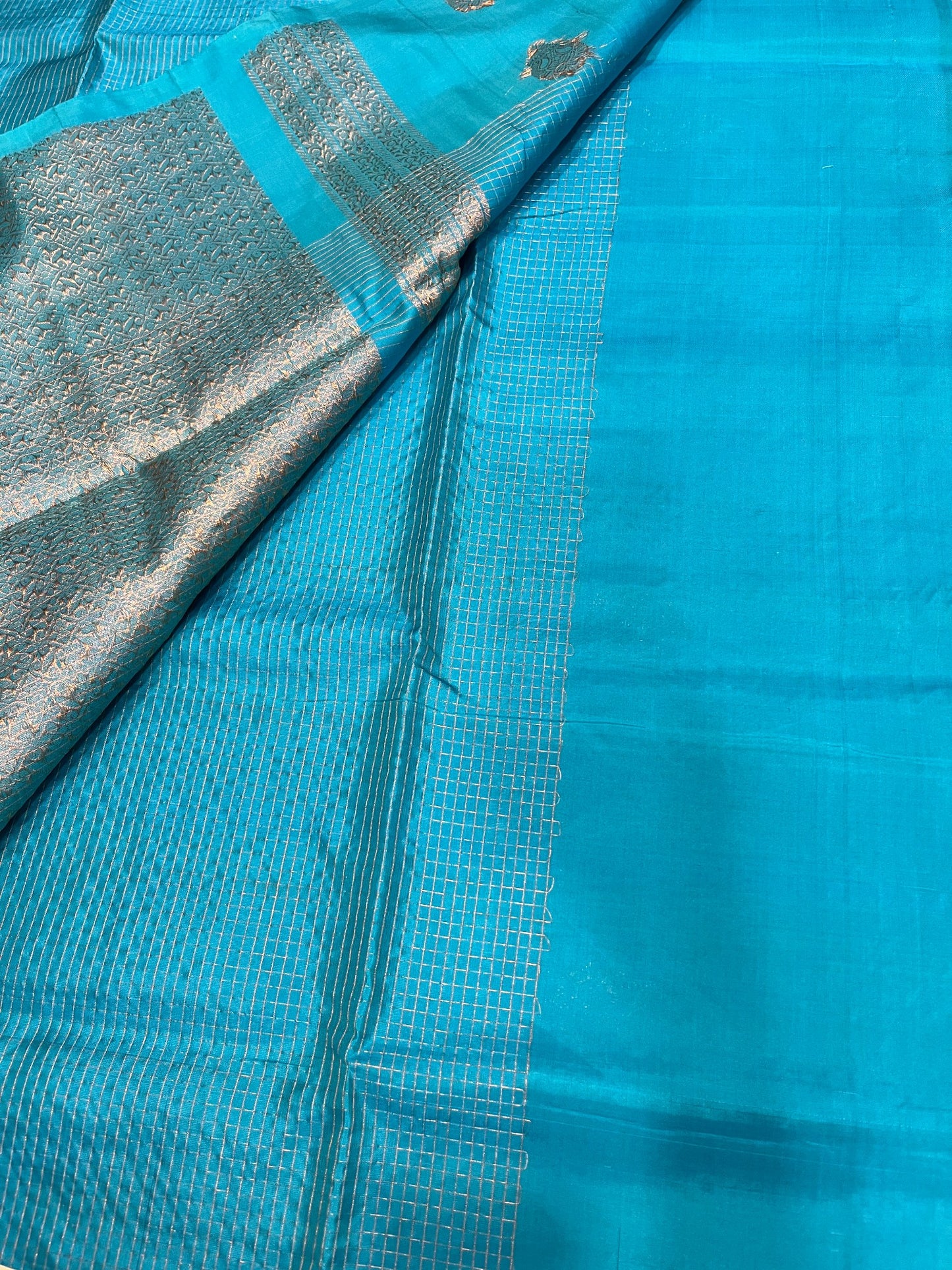 Southloom Pure Handloom Kanchipuram Silk Saree with Korvai Work (Blue)