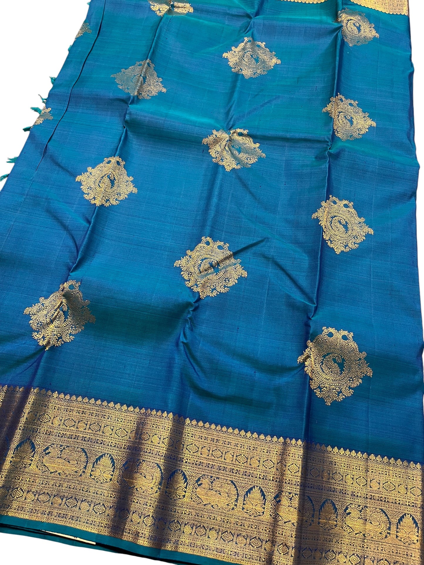 Southloom Premium Bridal Handloom Kanchipuram Silk Saree With Butta Works (Blue)