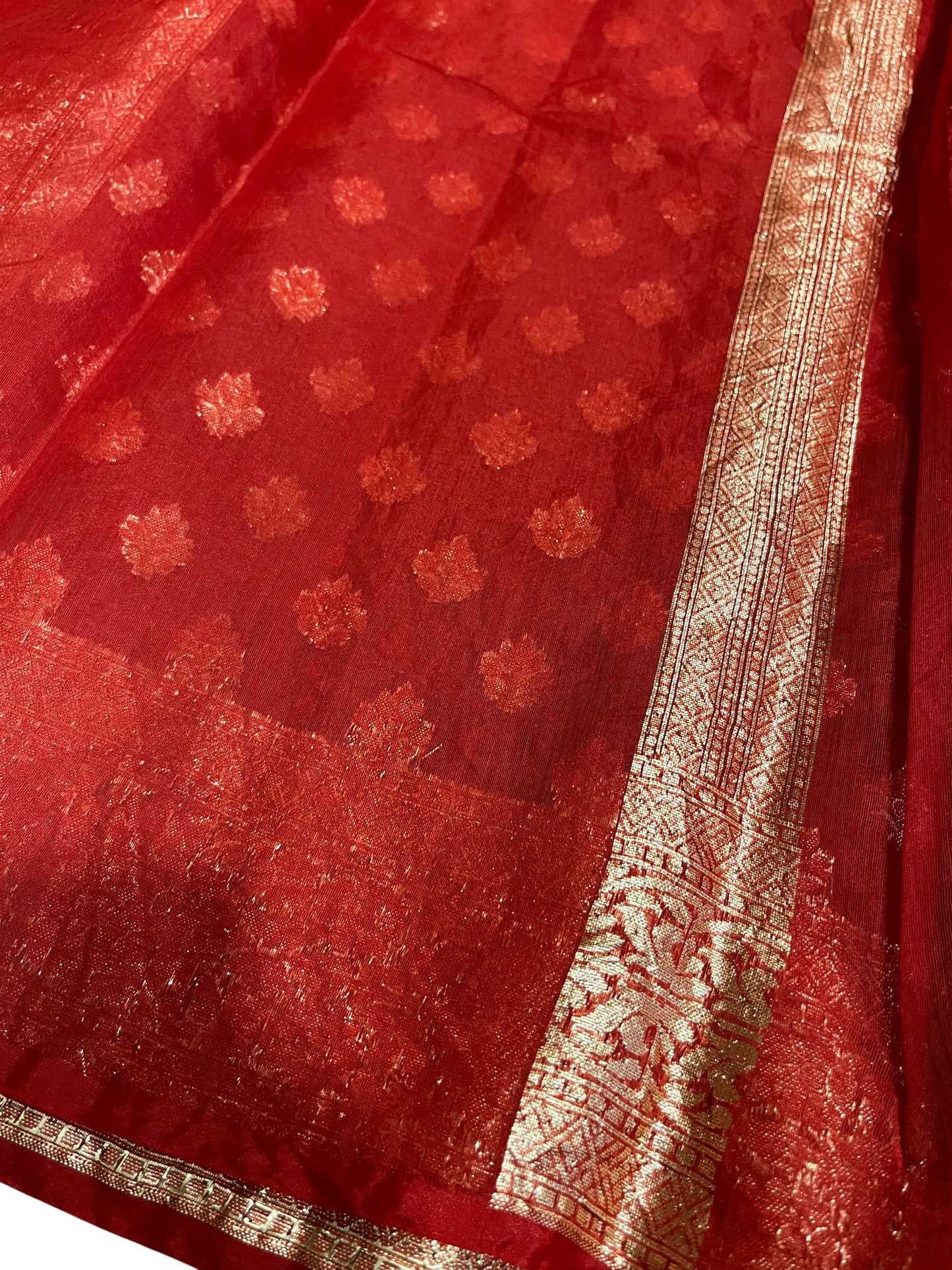 Southloom Cotton Banarasi Silk Saree with Woven Work on Body and Borders (Red)