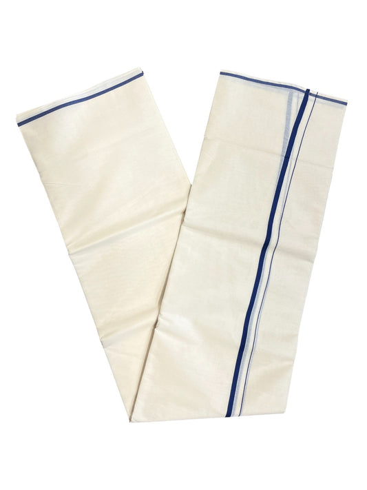 Southloom Kerala Pure Cotton Double Mundu with Blue puliyilakara (South Indian Dhoti)