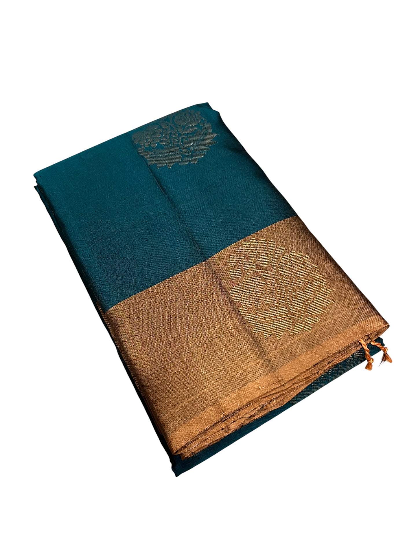 Southloom Pure Handloom Kanchipuram Silk Saree with Butta Work(Blue & Brown )