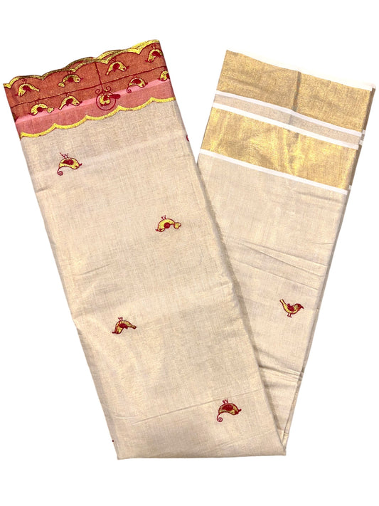 Southloom Tissue Kerala Kasavu Saree with Embroidery Design
