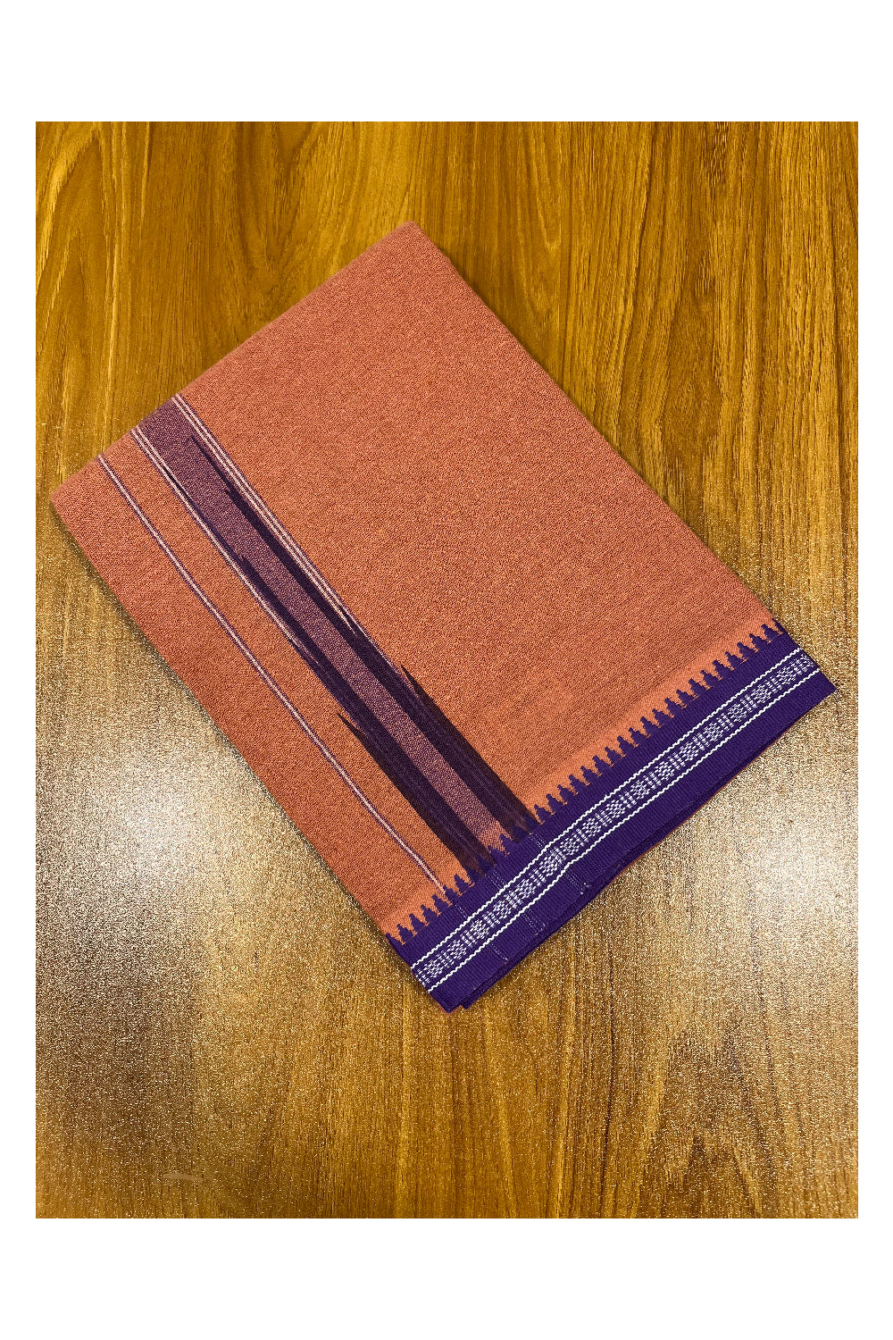 Southloom Saffron (Kaavi) Black Printed Single Mundu / Lungi (South Indian Kerala Dhoti)