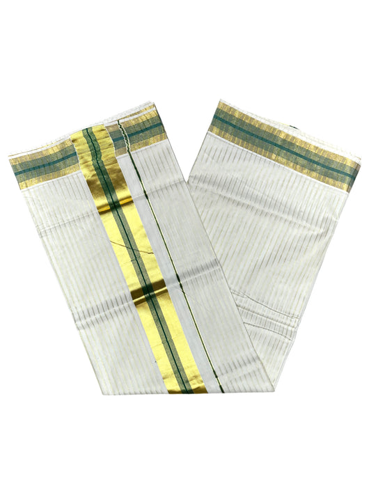 Southloom Pure Cotton Kerala Kasavu Lines Design Saree with Green Border