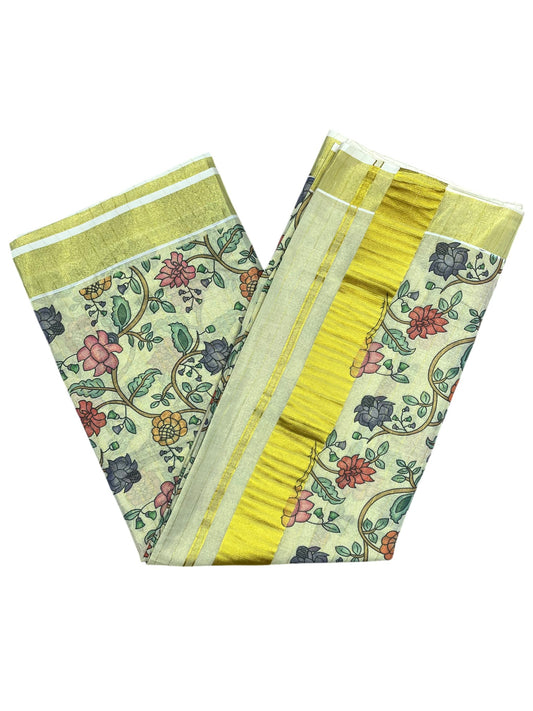 Southloom Tissue Stripes Kalamkari Print Kerala Kasavu Saree