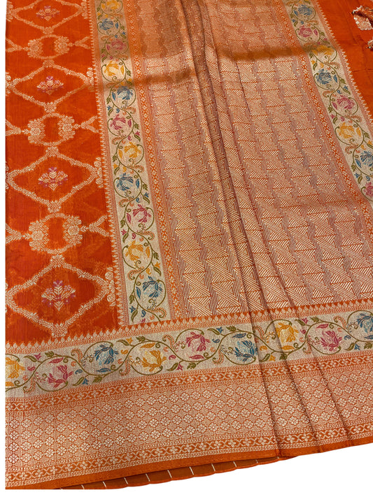 Southloom Banarasi Silk Saree with Woven Work on Body and Borders (Orange & Violet)