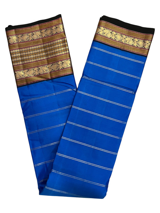 Southloom Pure Handloom Bridal Kanchipuram Silk Saree with Korvai Work (Blue& Black)