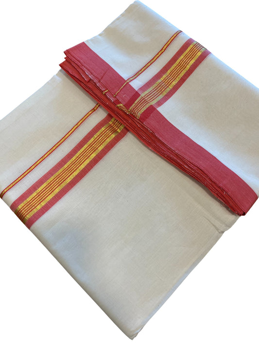 Southloom Premium Handloom Cotton Double Mundu with Gold and Red Border