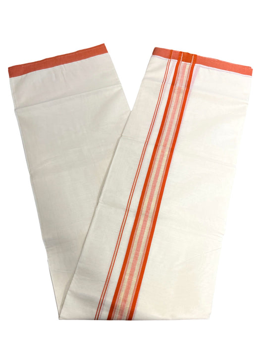 Southloom Kerala Pure Cotton Double Mundu with Gold Lines & Orange Border (South Indian Dhoti)