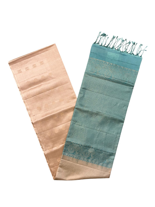 Southloom Pure Handloom Bridal Kanchipuram Silk Saree with Korvai Work (Beige & Blue)