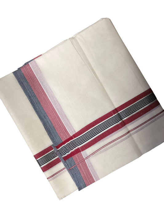 Southloom Kerala Pure Cotton Double Mundu with Grey And Maroon Silver Lines Border (South Indian Dhoti)
