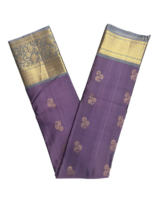 Southloom Pure Handloom Bridal Kanchipuram Silk Saree with Korvai Work(Gray & Lavander)