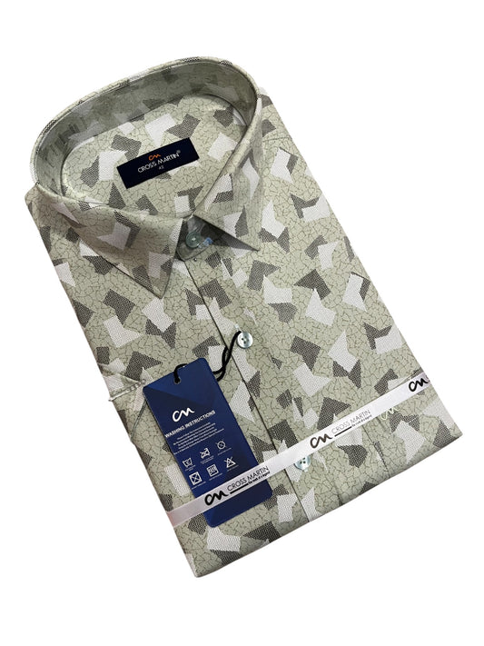Southloom Pure Cotton Green Printed Shirt (XL HS)