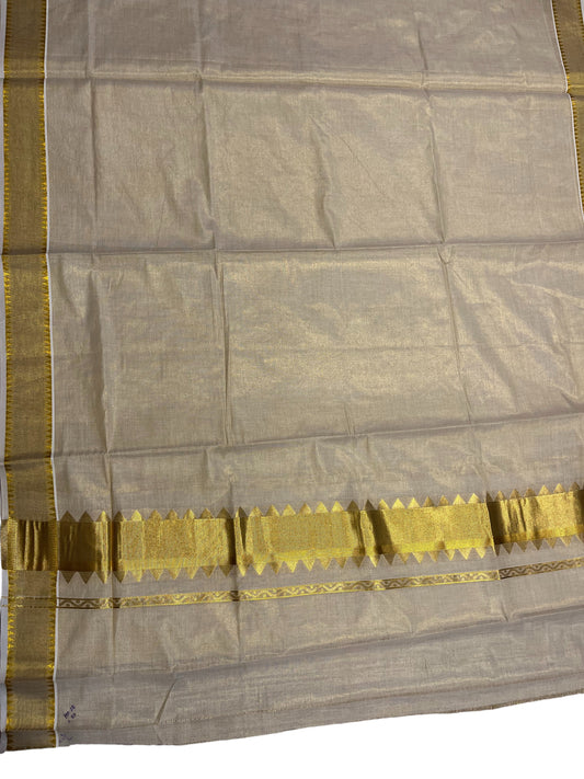 Southloom Kerala Tissue Kasavu Plain Saree with Temple Border