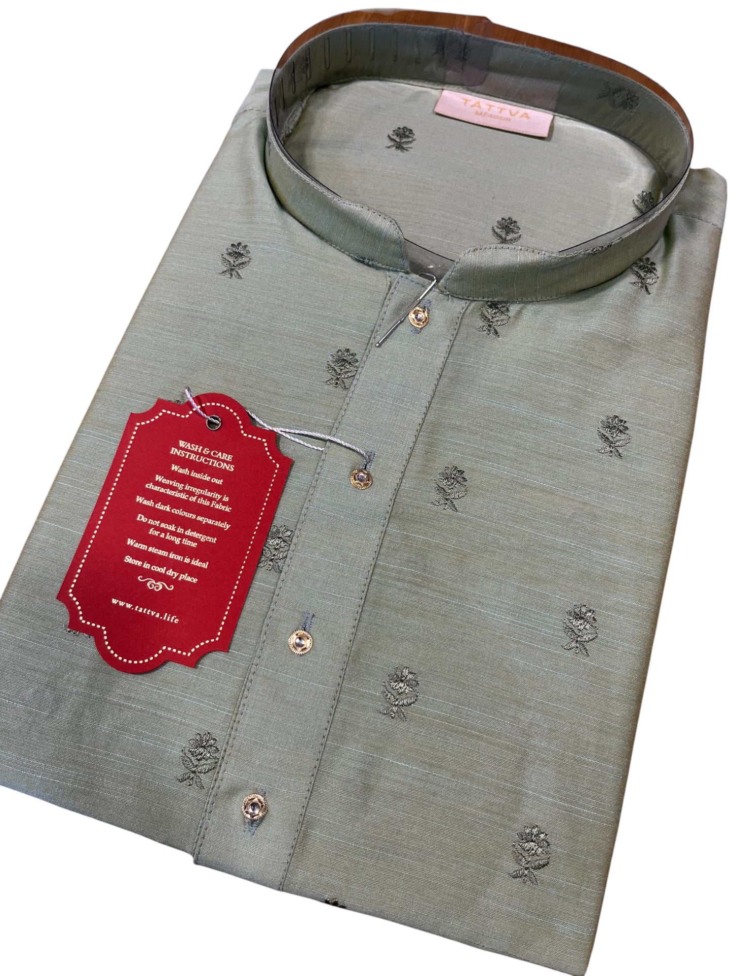 Southloom Semi Silk Short Kurta for Men in Green Colour