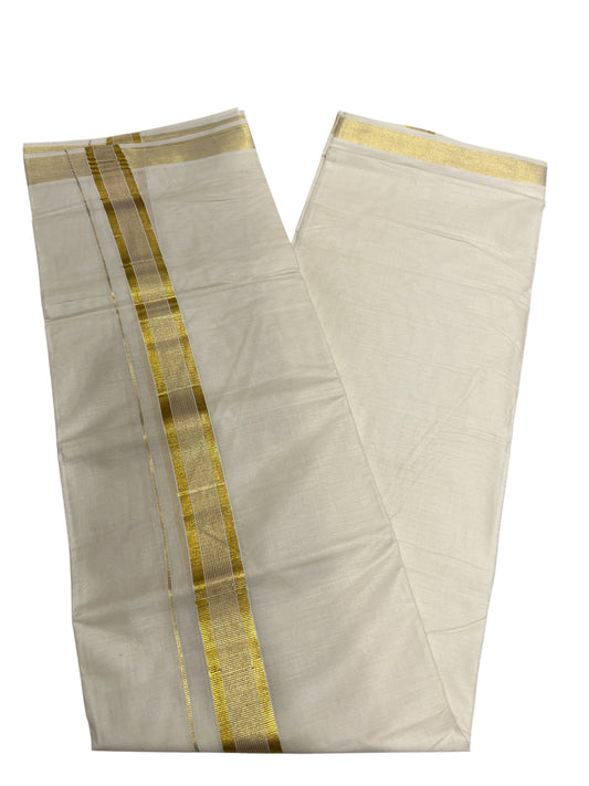 Southloom Kerala Pure Cotton Double Mundu with Gold Line Border (South Indian Dhoti)
