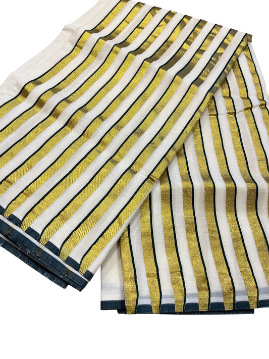 Southloom Puliyilakkara Green and Gold Kasavu Kerala Saree with Woven Blouse