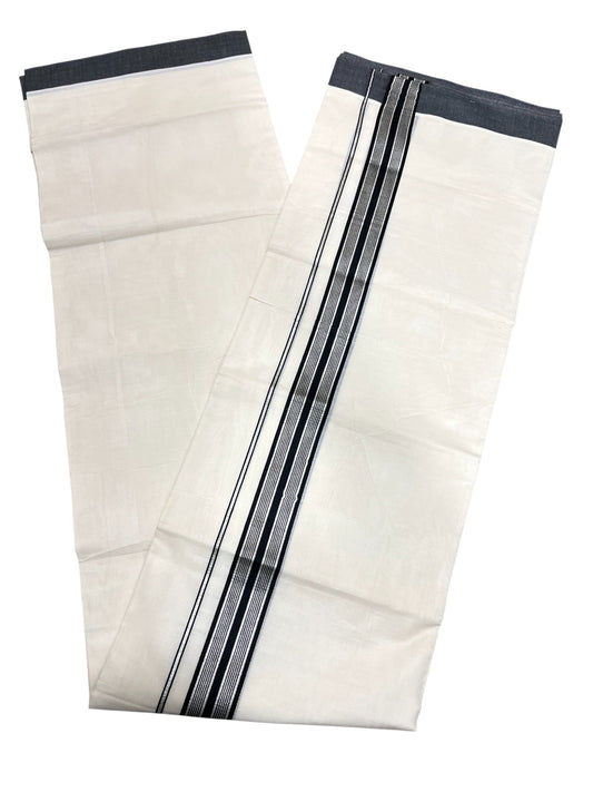 Southloom Pure Cotton Double Mundu With Silver Line Kasavu & Black Border (South Indian Kerala Dhoti)
