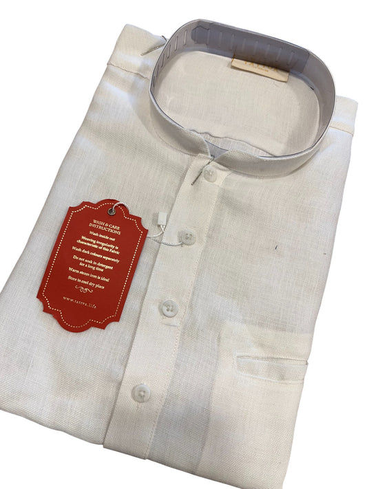 Southloom White Woven Patterns Semi Silk Short Kurta for Men