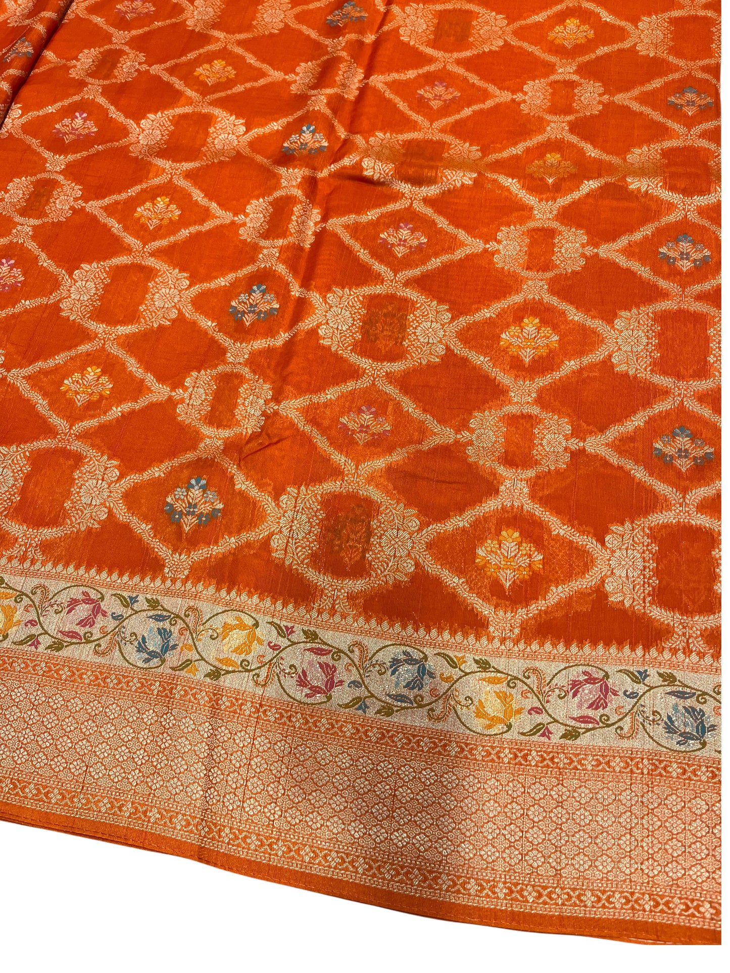 Southloom Banarasi Silk Saree with Woven Work on Body and Borders (Orange & Violet)