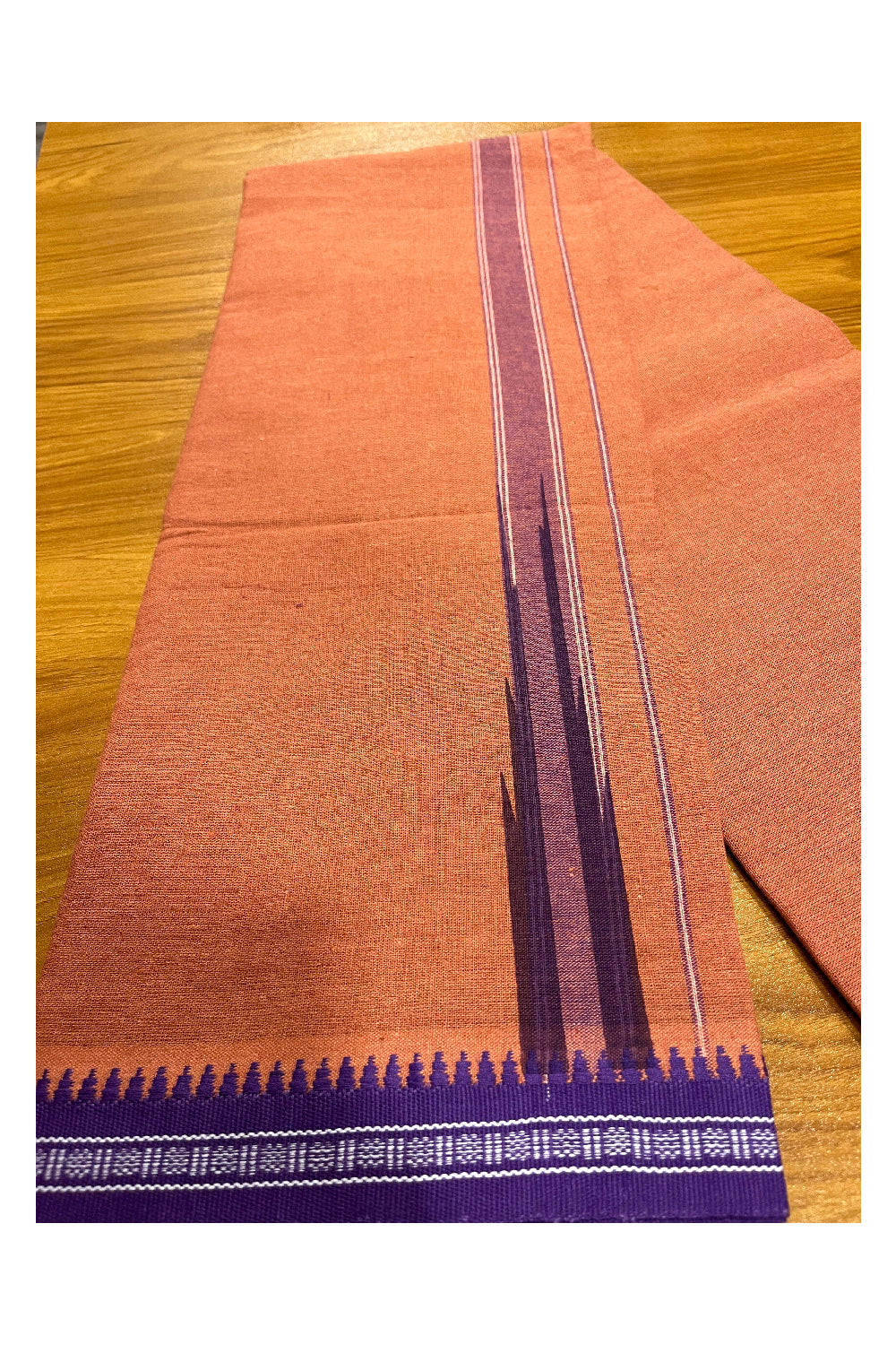 Southloom Saffron (Kaavi) Black Printed Single Mundu / Lungi (South Indian Kerala Dhoti)