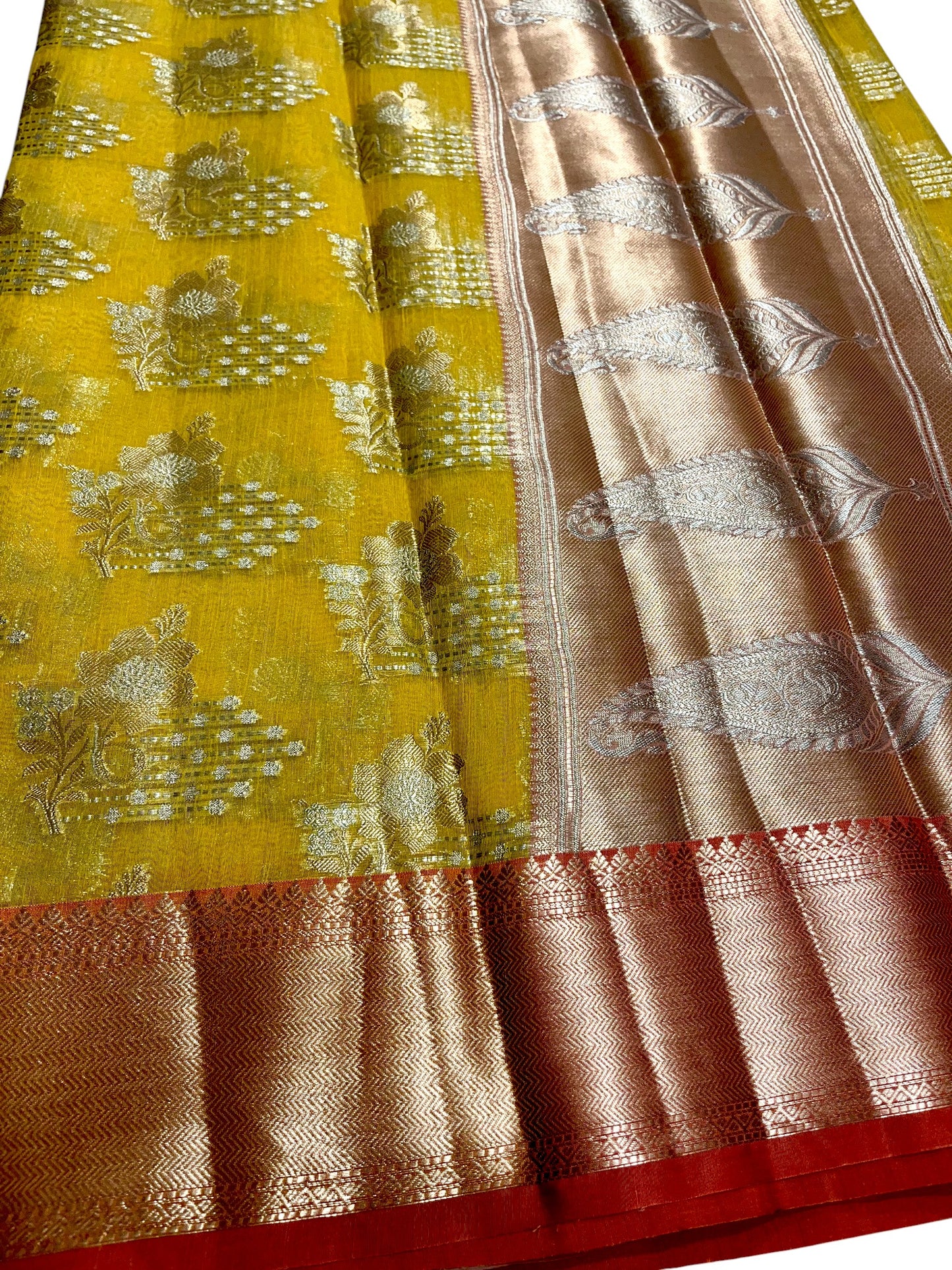 Southloom Tissue Banarasi Silk Saree with Woven Work on Body and Borders (Yellow)