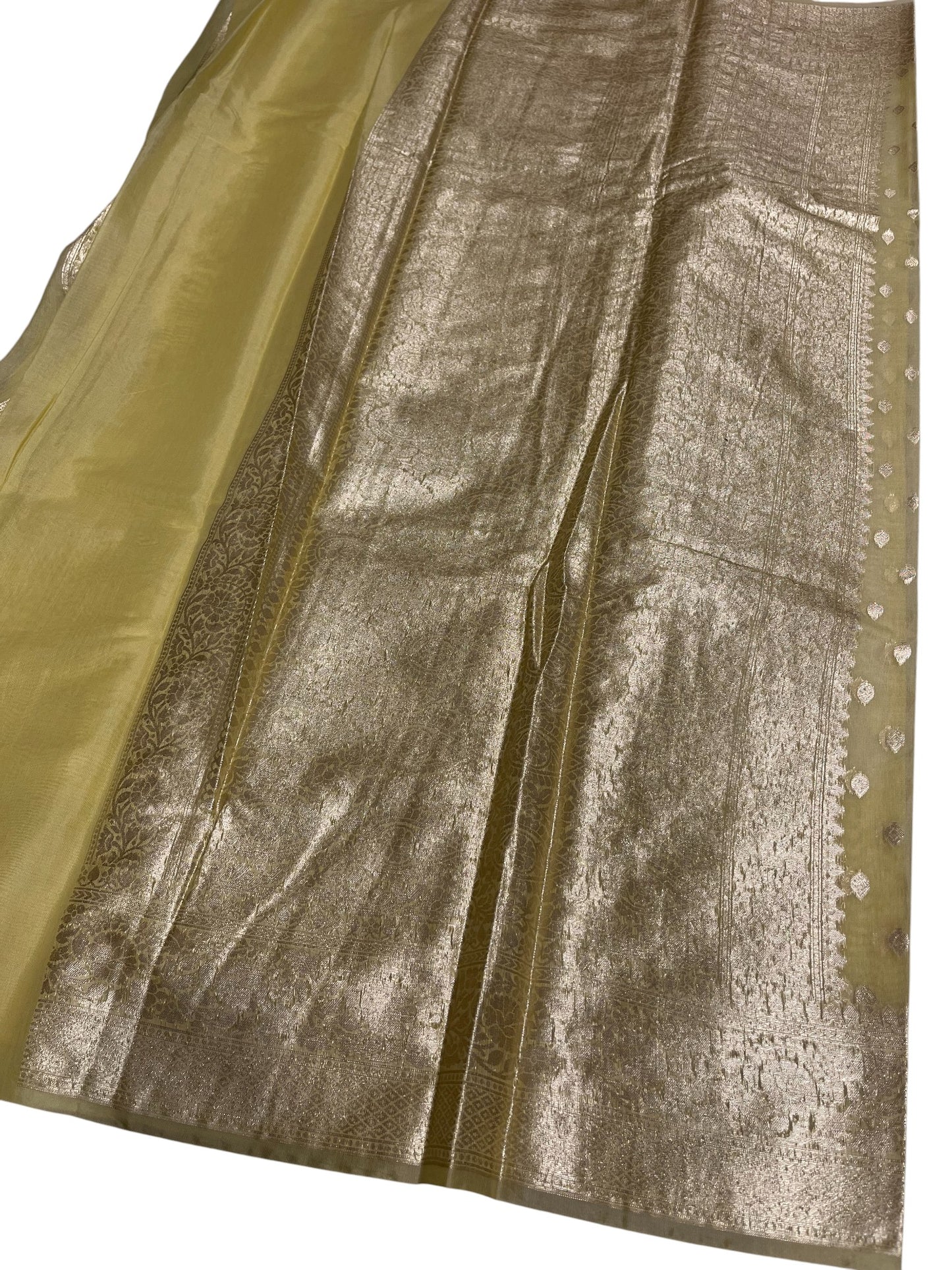 Southloom Cotton Banarasi Silk Saree with Woven Work on Body and Borders (Yellow)