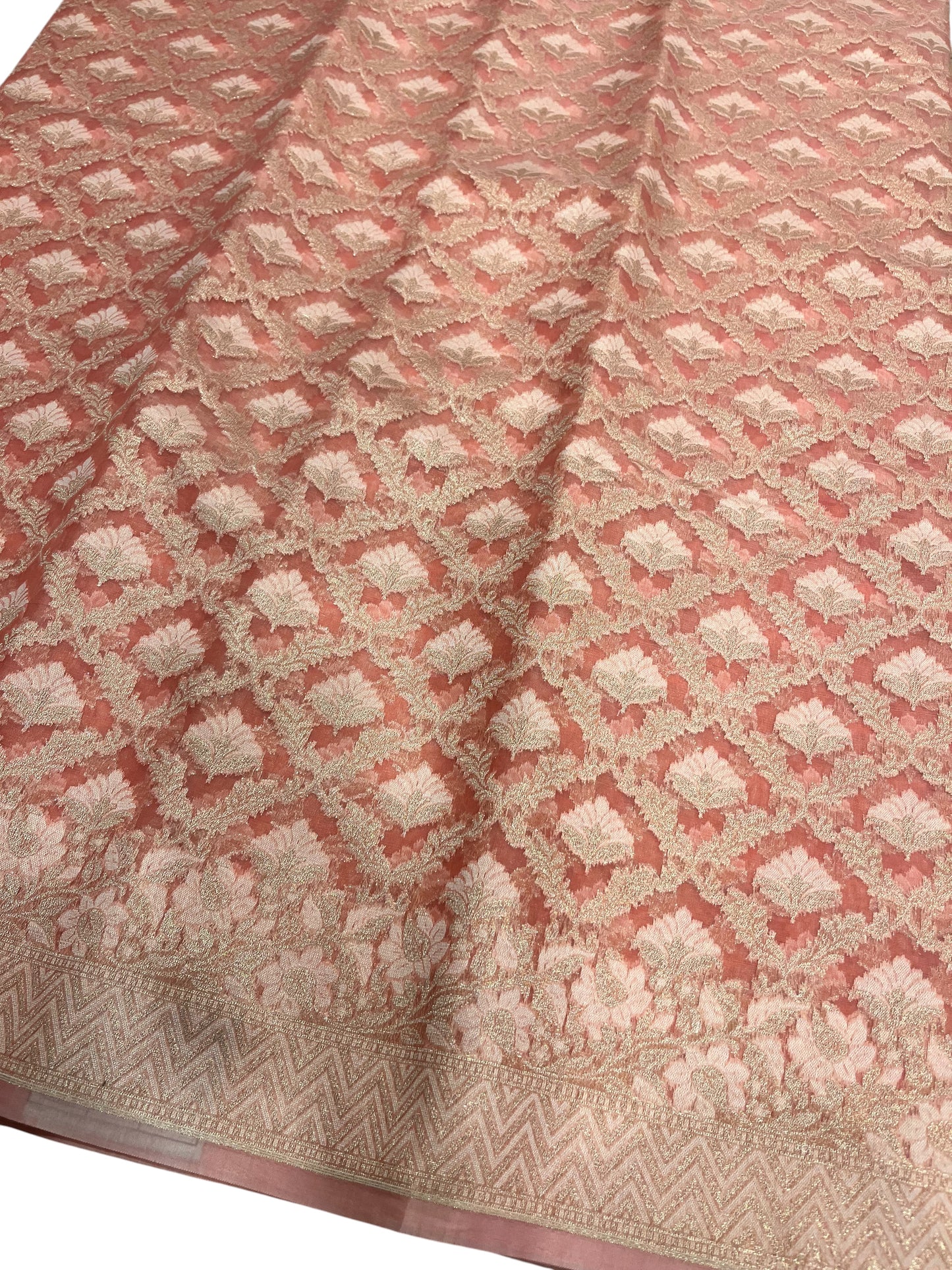 Southloom Cotton Banarasi Silk Saree with Woven Work on Body and Borders (Peach)
