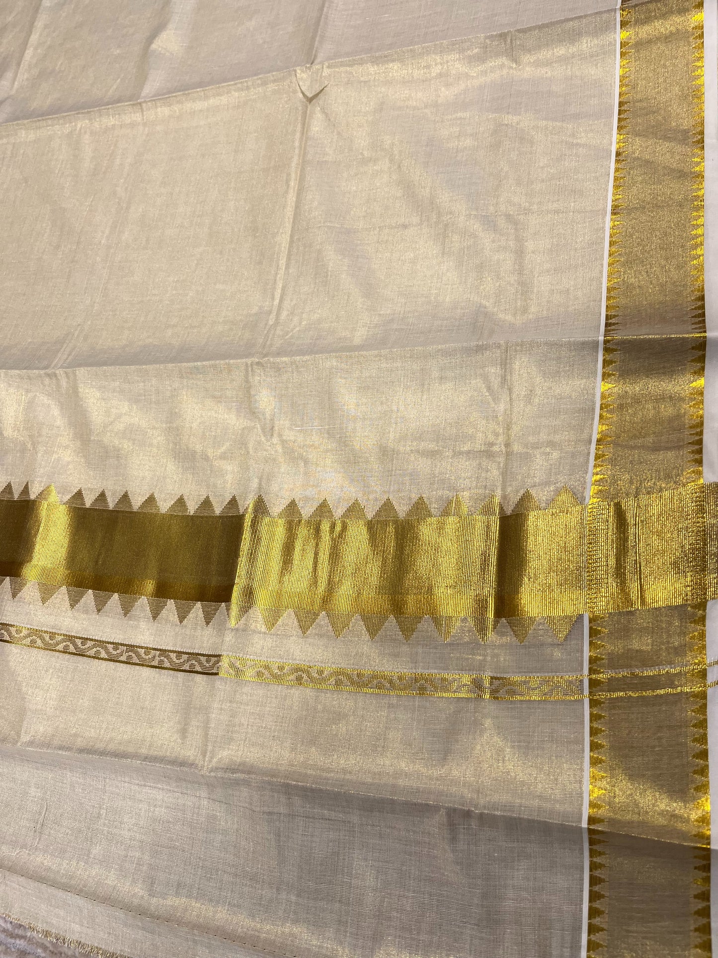 Southloom Kerala Tissue Kasavu Plain Saree with Temple Border