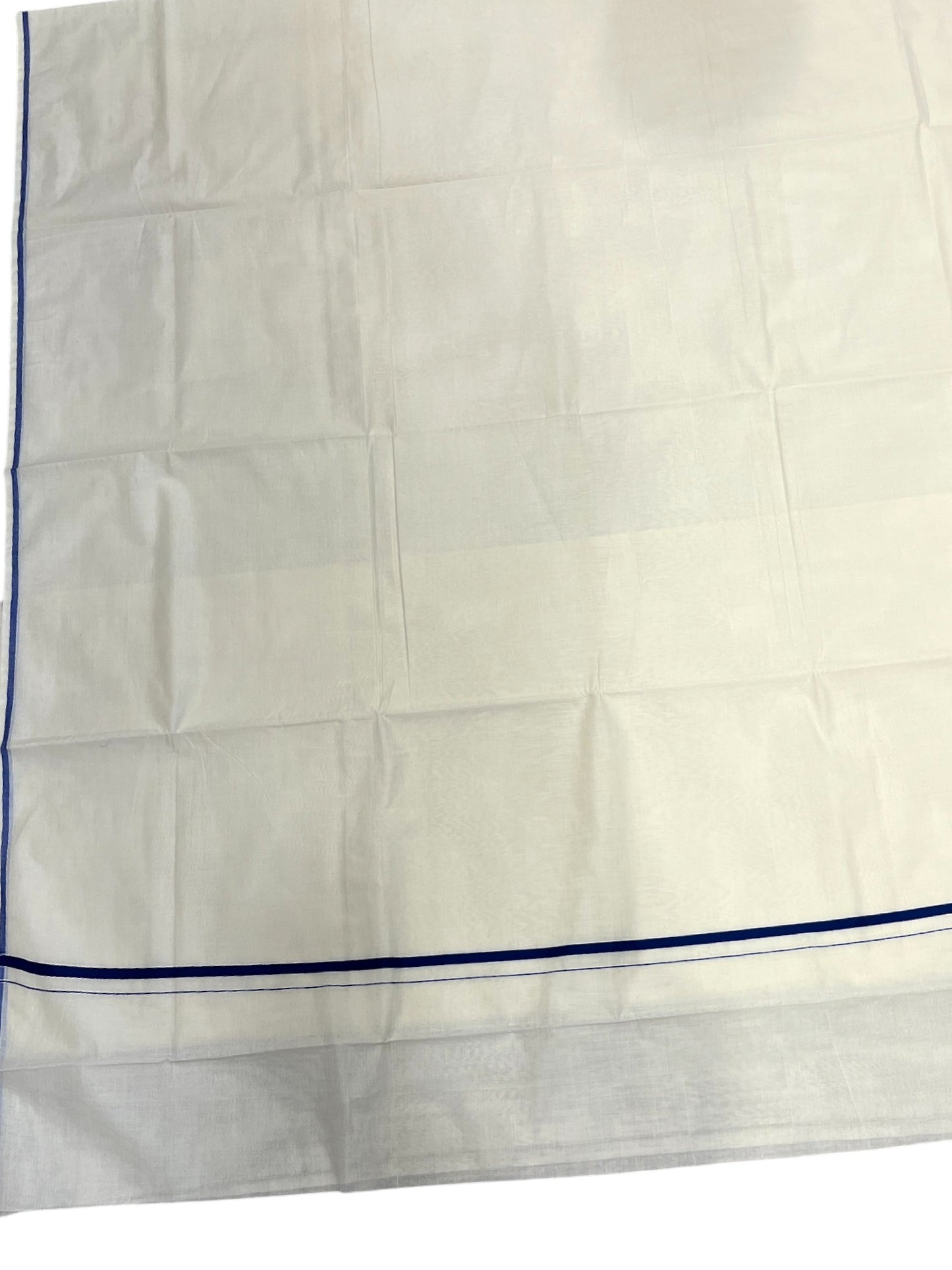 Southloom Kerala Cotton Plain Saree with Blue Puliyilakkara Border