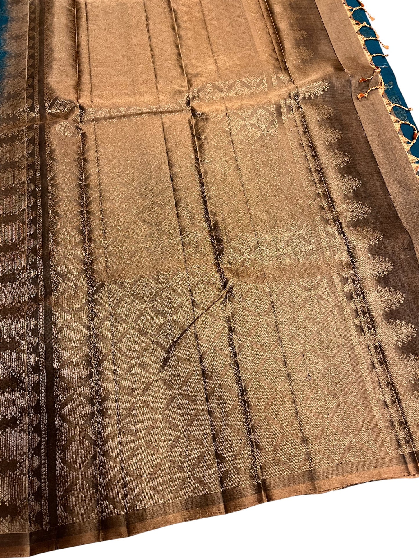 Southloom Pure Handloom Kanchipuram Silk Saree with Butta Work(Blue & Brown )