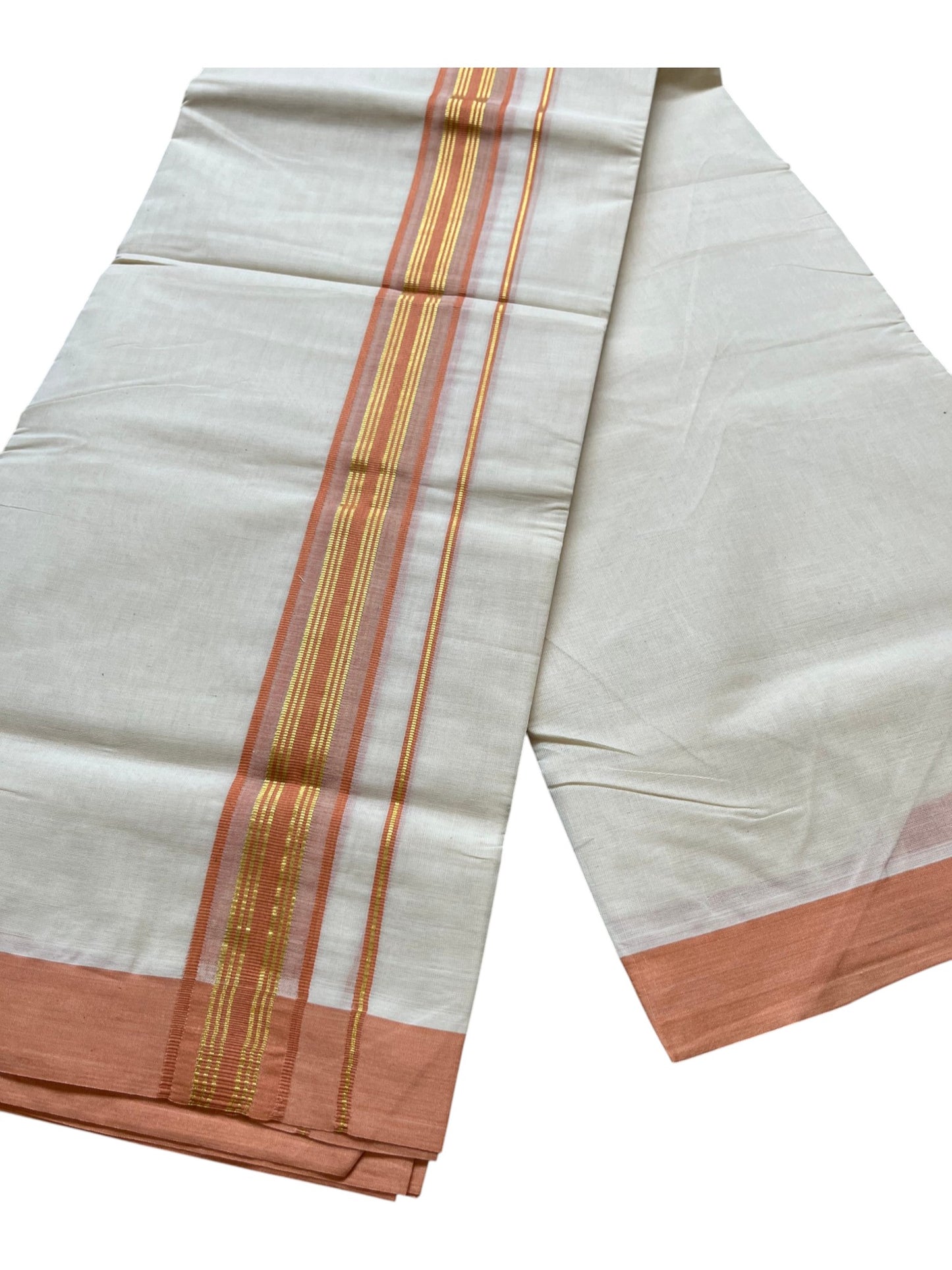 Southloom Pure Cotton Mundu with Golden Lines and Border (South Indian Kerala Dhoti)