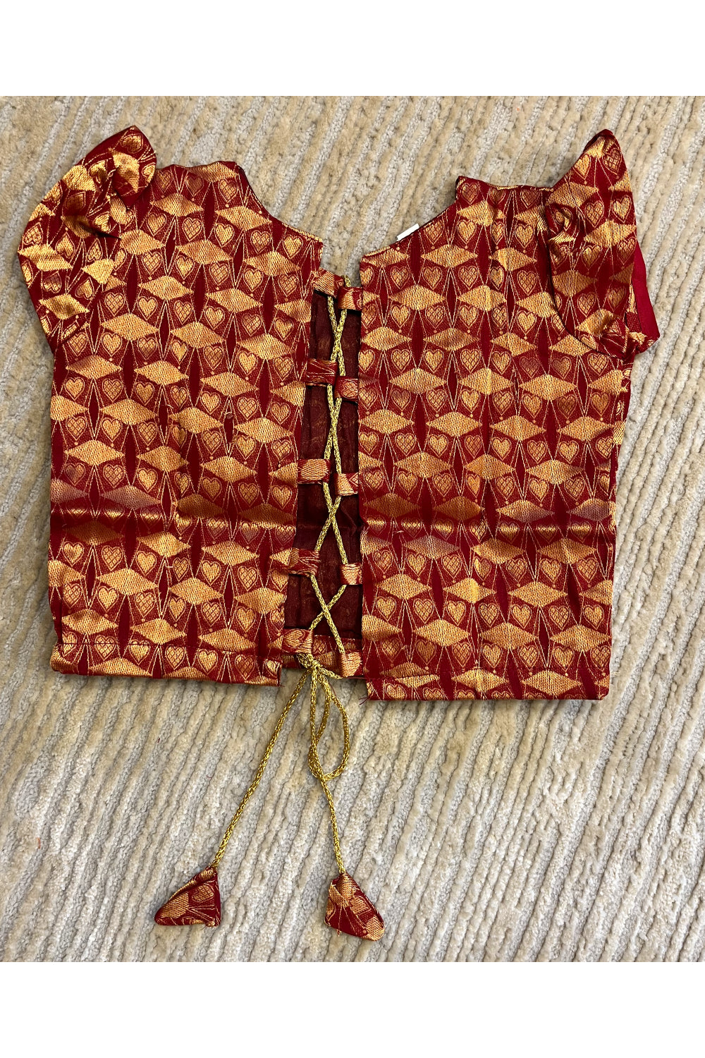 Southloom Kerala Reddish And Tissue Kasave Pavada Blouse with Bead Work for Kids (Age 1 - 10)