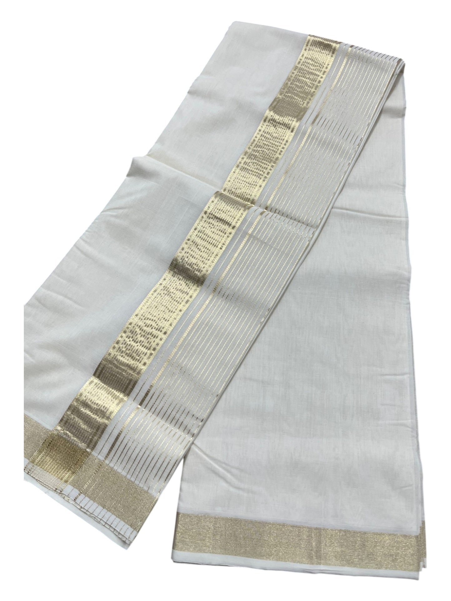 Southloom Premium Handloom Cotton Double Mundu with Gold Kasavu Border