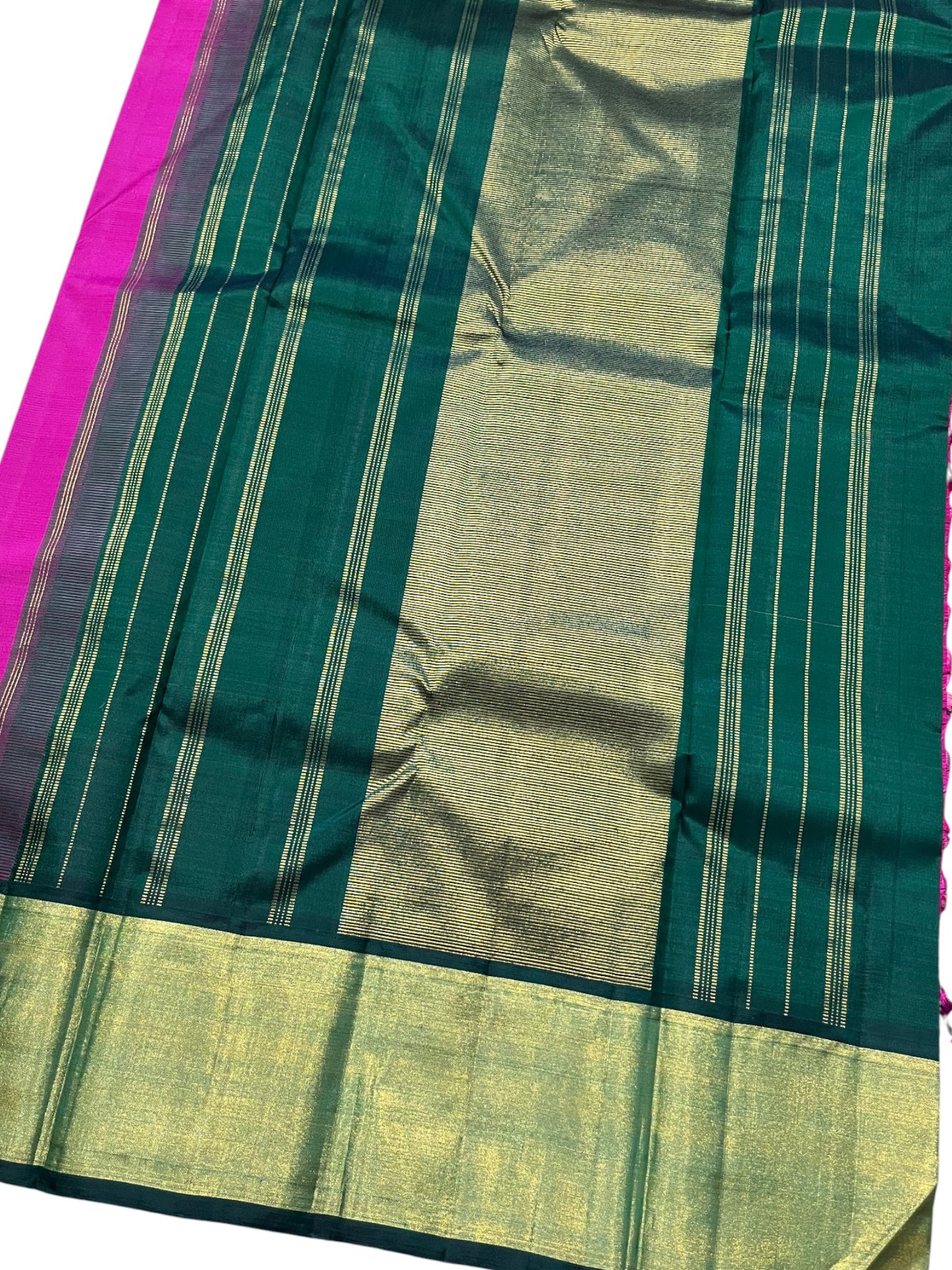 Southloom Premium Bridal Handloom Kanchipuram Silk Saree With Korvai Works (Magenta)