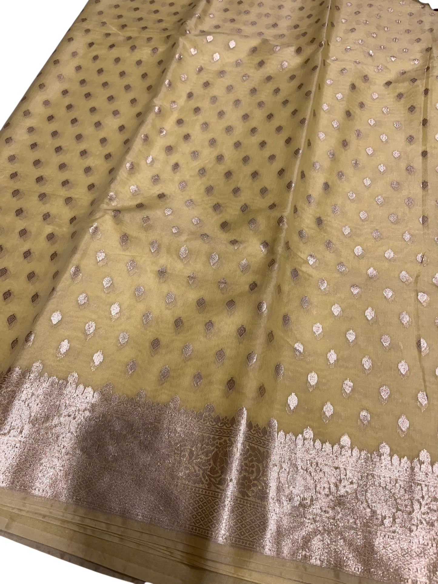 Southloom Cotton Banarasi Silk Saree with Woven Work on Body and Borders (Yellow)