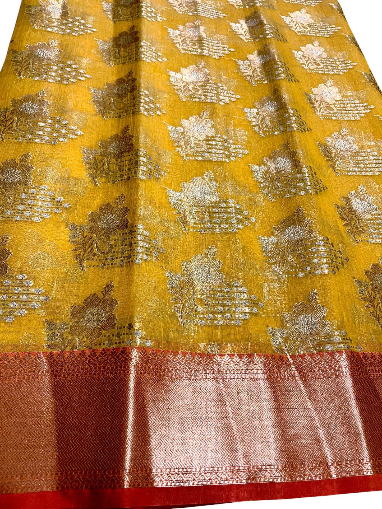 Southloom Tissue Banarasi Silk Saree with Woven Work on Body and Borders (Yellow)