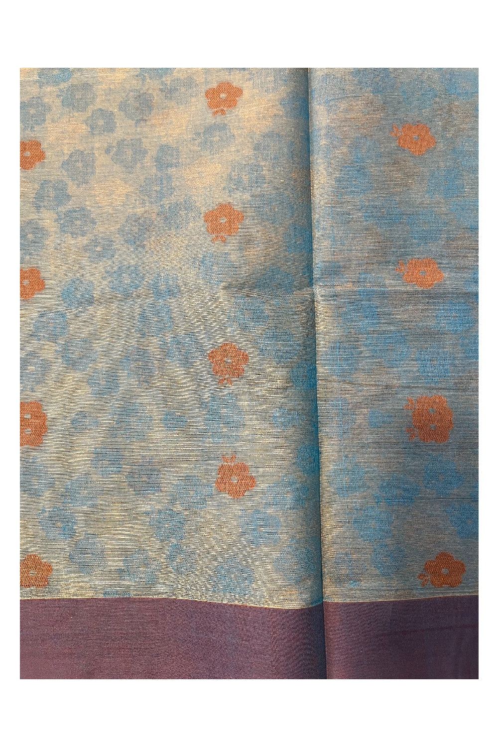 Southloom Kerala Cotton Saree with Floral Woven Works Across Body in Blue