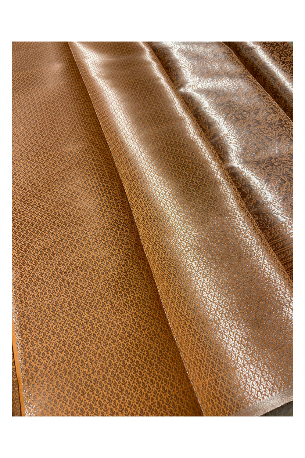 Southloom Banarasi Silver Zari Brocade Work Silk Saree in Orange Pastel Shade
