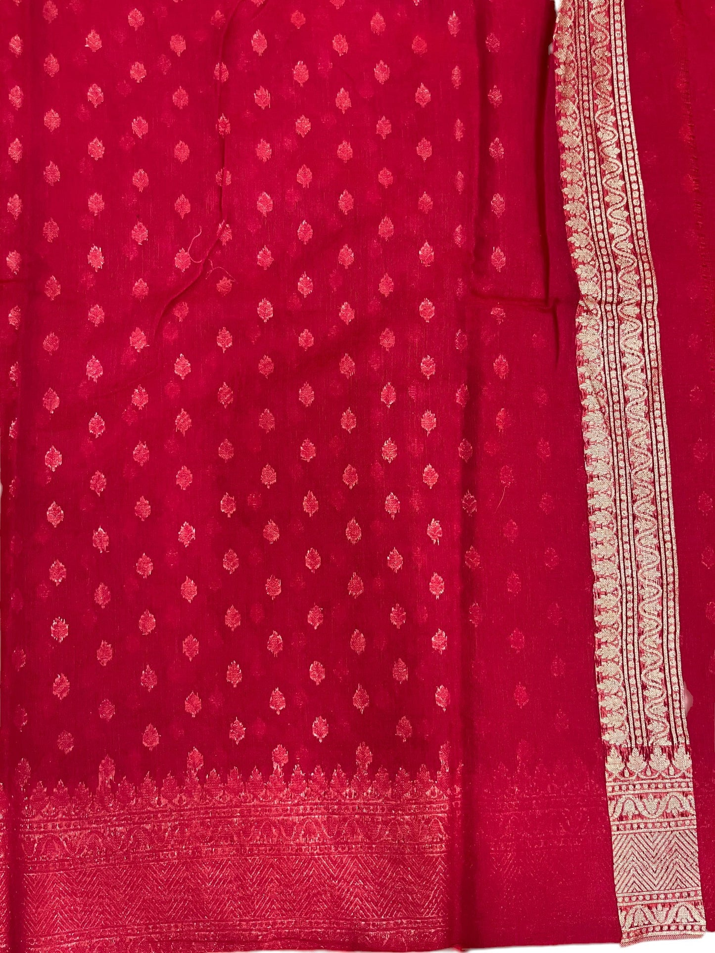 Southloom Cotton Banarasi Silk Saree with Woven Work on Body and Borders (Red)