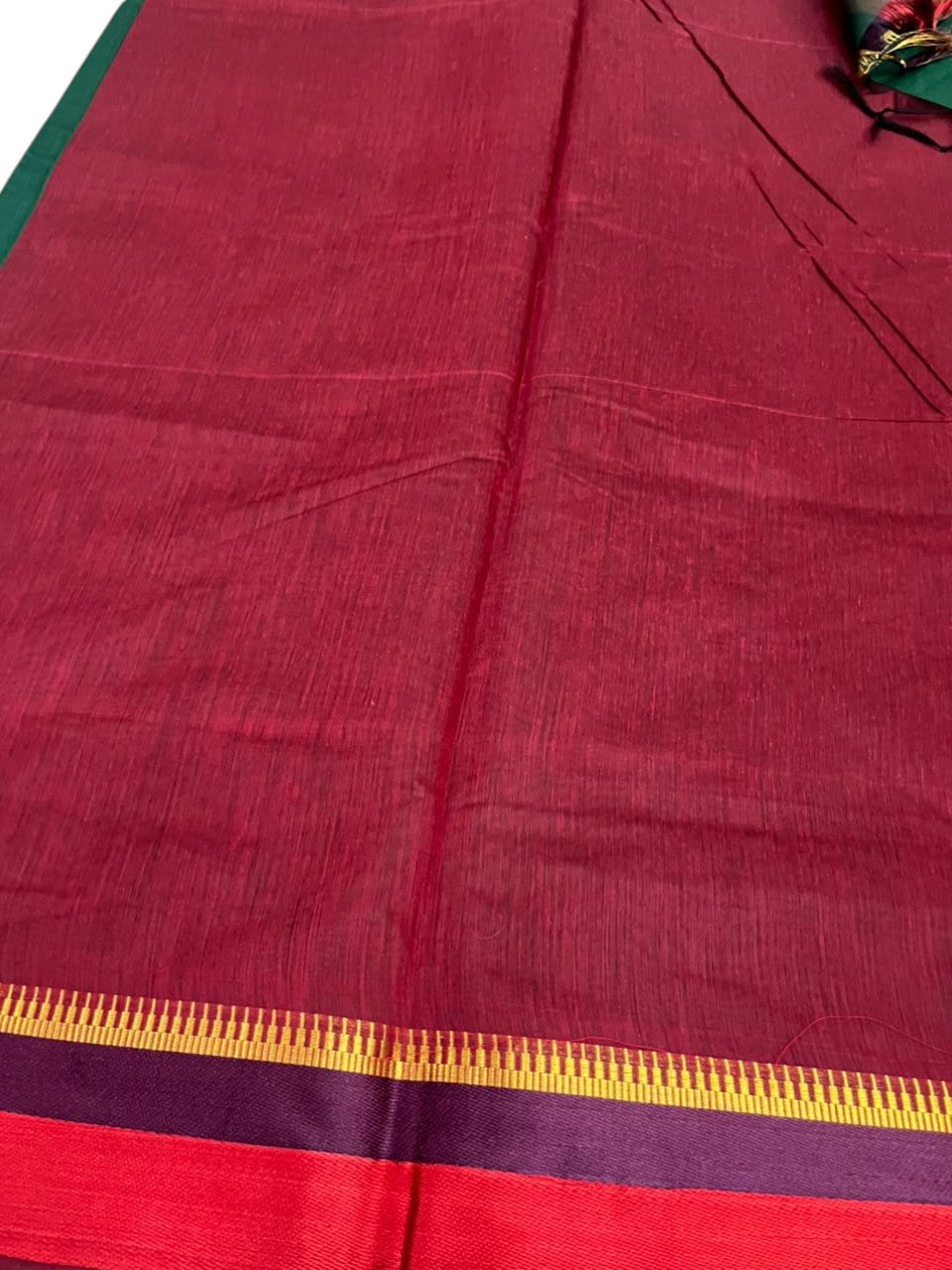 Southloom Maheshwari Cotton Saree With Temple Design on the Body and Borders In Maroon And Voilet SL471